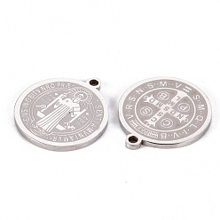 Нержавеющая Сталь Цвет Не тускнеющие 201 подвески из нержавеющей стали с травлением, лазерная резка, плоский круглый с медалью святого бенедикта, цвет нержавеющей стали, 19x17x1 мм, отверстие : 1.6 мм