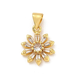 Цветок Стойка металлическая латунная микропрофилированная кубическая циркония подвески, без кадмия и без свинца, долговечный, реальный 18 k позолоченный, цветок, 15x12x3 мм, отверстие : 5x3.5 мм