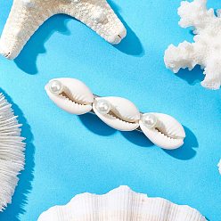 Морская Ракушка Заколки для волос из крокодиловой кожи в форме ракушки каури, с натуральными смешанными бусинами из ракушек каури и акриловыми бусинами из искусственного жемчуга, цвет морской раковины, 60x14x21.5 мм