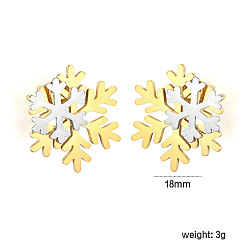 Golden & Stainless Steel Color 304 Stainless Steel Stud Earrings for Women, Snowflake, Golden & Stainless Steel Color, 18mm