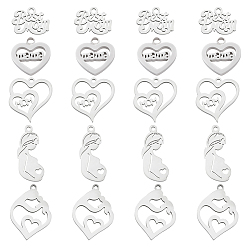 Нержавеющая Сталь Цвет 20 шт. 5 стиль день матери 201 нержавеющая сталь и 304 подвески из нержавеющей стали, лазерная резка, разнообразные, цвет нержавеющей стали, 10~24x10~17x0.9~1 мм, отверстие : 1.2~1.6 мм, 4 шт / стиль