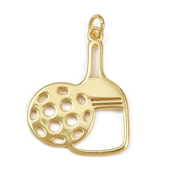 Настоящее золото 18K Латунные подвески, подвески в форме ракетки, стойки покрытие, без кадмия и без свинца, долговечный, с целью перехода в кольце, реальный 18 k позолоченный, 28x21x1 мм, отверстие : 3.2 мм