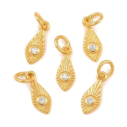 Золотой 925 подвески-перья из стерлингового серебра с прозрачными кубическими цирконами, с перемычками и 925 штампом, золотые, 10x4x1 мм, отверстие : 2.5 мм