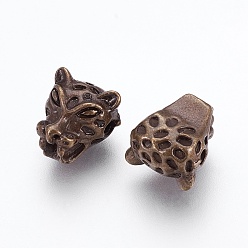 Античная Бронза Сплавочные овальные бусины тибетского стиля , леопард, античная бронза, 12x10.5x7 мм, отверстие : 1.8 мм