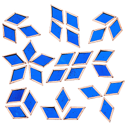Полуночно-синий 30шт. цветная стеклянная мозаичная плитка, с краем из латуни из розового золота, для мозаичной настенной живописи, турецкие светильники, ромб, темно-синий, 24.5~25x14.5~15x3 мм