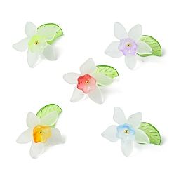 (52) Непрозрачная лаванда 5 шт 5 цвета акрил со стеклянными подвесками, с золотыми латунными петлями, цветок, разноцветные, 26x27x14 мм, отверстие : 1.8 мм