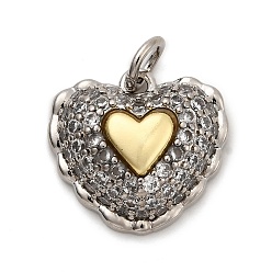 Платиновый & Золотой Латунные микро проложить кубического циркония подвески, сердце, стойки покрытие, долговечный, без кадмия и без свинца, с целью перехода в кольце, платиной и золотом, 16.5x18x7 мм, отверстие : 4.5 мм