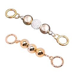 Golden 2Pcs 2 Styles Alloy Bag Strap Chains Extender, Iron Beads & Polymer Clay Rhinestone Beads & Spring Gate Ring, for Bag Straps Replacement Accessories, Golden, 14~14.5cm, 2 Styles, 1pcs/style, 2pcs/set