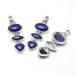 Ляпис-Лазурь Платиновый оттенок латуни окрашенные природные лазурит большие кулоны, без свинца, без никеля и без кадмия, 69~70x22x8 мм, отверстие : 4.5x9 мм