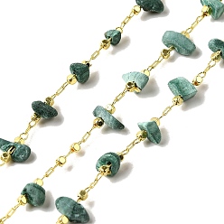 Малахит Цепочки из бисера ручной работы с синтетической малахитовой крошкой, пайки, с реечной обшивкой латунными выводами, долговечный, без свинца и без кадмия, с катушкой, реальный 18 k позолоченный, 3~8x2~4x3~4 мм