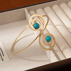 Другие Браслеты на предплечье из синтетической бирюзы с инкрустацией из сплава, браслеты-манжеты для женщин, золотые, вихревые, внутренний диаметр: 2.56 дюйм (6.5 см)