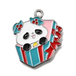 Box Подвески из эмали и сплава, платина, Рождественская серия, панда, подарочная коробка, 24x20.5x1 мм, отверстие : 1.6 мм