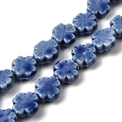 Темно-Синий Фарфора ручной работы бисер нитей, клевер, яркие глазированный фарфор, темно-синий, 11~12.5x11~12x4.5~5 мм, отверстие : 1.4 мм, около 35 шт / нитка, 15.55'' (39.5 см)