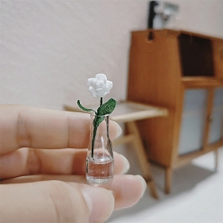 Белый Миниатюрные украшения из цветов эусин, со стеклянной вазой, для садовых кукольных домиков, белые, 12x50 мм