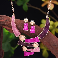 Фуксин Комплекты из трапециевидных ожерелий с эмалированным цинковым сплавом и серег-гвоздиков для женщин, золотые, фуксиново-красные, 420 мм