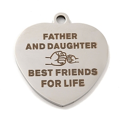 Нержавеющая Сталь Цвет Не тускнеющие 201 подвески из нержавеющей стали, Подвески для сообщений на тему друзей, сердце со словами-подвесками, цвет нержавеющей стали, 30.5x29x2 мм, отверстие : 3 мм