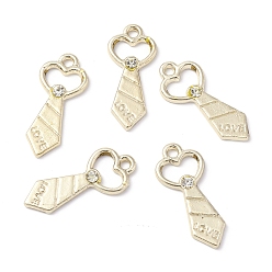 Light Gold Подвески для одежды со стразами из сплава без никеля и свинца, долговечный, галстук с слово любовь, кристалл, золотой свет, 30x13x3 мм, отверстие : 2.5 мм