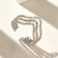 Золотой & Цвет Нержавеющей Стали 304 Открытые кольца-манжеты из нержавеющей стали с тройной волной для женщин, ионное покрытие (ip), золотые и нержавеющая сталь цвет, 12.5 мм, размер США 8 1/2 (18.5 мм)