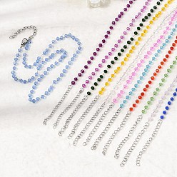 Нержавеющая Сталь Цвет 12 шт. 12 цвета 304 нержавеющая сталь с гранеными стеклянными бусинами-ронделями, цепочка ручной работы с камнями-талисманами для женщин, разноцветные, цвет нержавеющей стали, 14.96 дюйм (38 см), 1 шт / цвет