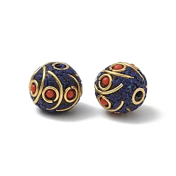 Azul Oscuro Cuentas de latón, resina y arcilla polimérica, rondo, dorado, azul oscuro, 12.5x11 mm, agujero: 1.4~1.5 mm