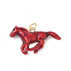 Красный Латунные подвески, лошади прелести, с эмалью, без кадмия и без свинца, стойки покрытие, долговечный, с целью перехода в кольце, реальный 18 k позолоченный, красные, 16.5x29x6 мм, отверстие : 3.3 мм