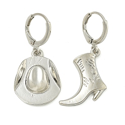 Платина Серьги-кольца из сплава для женщин, с фурнитурой латунной для серег, ковбойские сапоги и ковбойская шляпа, платина, 36.5~40.5x15.5~18 мм