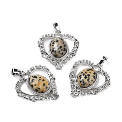 Далматинских Джаспер Природные яшмы далматин подвески, экологически чистая латунная находка, платина, без кадмия и без свинца, сердце, 38.5x34.5x7.5 мм, отверстие : 7x5 мм