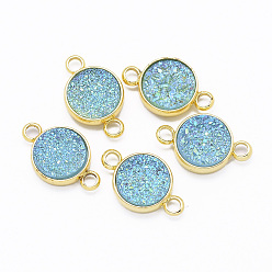 Светло-Синий Коннекторы из смолы druzy, плоско-круглые, золотые, голубой, 9x14x3 мм, отверстие : 1.5 мм