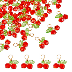 Красный 30шт. подвески из вишневого стекла, с медной проволокой светло-золотистого цвета и акрилом, граненый(32 граненый), красные, 16.5x15x5.5 мм, отверстие : 3.5 мм