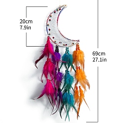 Луна Железный кулон украшение, тканая сетка/паутина с разноцветными перьями для подвесных украшений дома, луна, 690x200 мм