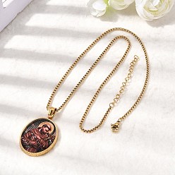 Human Унисекс религия 304 кулон из нержавеющей стали с эмалью, овальная цепочка-коробочка, золотые, святой, 17.83 дюйм (45.3 см)