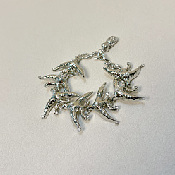 Plata Pulseras de aleación con cristales y diamantes de imitación en forma de pájaro para mujer, con perlas de imitación, plata, 7.87 pulgada (20 cm)