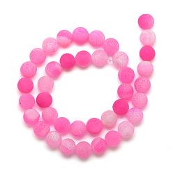 Deep Pink Natural Weathered Agate Bead Strands, Frosted, Dyed, Round, Deep Pink, 4~4.5mm, Hole: 1mm, about 95pcs/strand, 14.6 inch