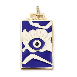 Темно-Синий Кулон из латуни микропаве с фианитами и эмалью, без кадмия, без никеля и без свинца, прямоугольные, темно-синий, 45.5x25.5x2.5 мм, отверстие : 4.5 мм
