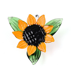 Оранжевый Подвески лэмпворк ручной работы, подсолнечник, оранжевые, 42~44x41~44.5x13~16 мм, отверстие : 5~6.5x4~4.5 мм