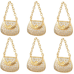 Настоящее золото 18K 6 кулоны из латуни с микрочастицами и кубическим цирконием., прелести мешков, реальный 18 k позолоченный, 28x16x3.2 мм, отверстие : 1.2 мм, Сумка: 15.5x16x3.2 мм