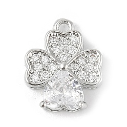 Платина Латунные микропаве прозрачные кубические циркониевые подвески, без кадмия, без никеля и без свинца, клевер, платина, 15x11.5x5.5 мм, отверстие : 1.4 мм