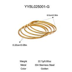 Настоящее золото 18K 5шт. в европейском и американском стиле 304 простые браслеты из нержавеющей стали для женщин, реальный 18 k позолоченный, 0.2 см, внутренний диаметр: 2-3/8 дюйм (6 см)