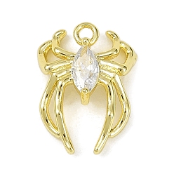 Золотой Подвески из латуни с прозрачным фианитом, без кадмия, без никеля и без свинца, прелести паука, золотые, 15x10.5x4.5 мм, отверстие : 1.5 мм