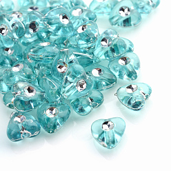 Бирюза Металлизированный прозрачные акриловые шарики, серебристого металла, обвитыми, сердце, бирюзовые, 8x8x4.5 мм, Отверстие : 1 мм , около 3300 шт / 500 г