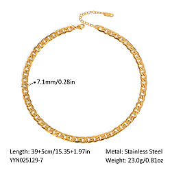 Plaqué 18K Or Véritable Colliers à maillons cubains en acier inoxydable 7.1mm 304, réel 18 k plaqué or, 15.35 pouce (39 cm)