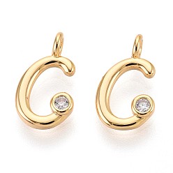 Letter C Латунные микро проложить кубического циркония прелести, долговечный, без никеля , реальный 18 k позолоченный, буквы, буква С, 12.5x7.5x3.5 мм, отверстие : 1.8 мм