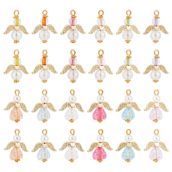 Золотой 30 шт 2 стиль прозрачные акриловые подвески, с круглыми бусинами из сплава и искусственным жемчугом из абс-пластика, ангел, золотые, 25~28 мм, 15 шт / стиль