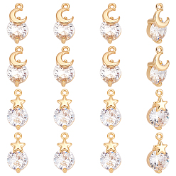 Mixed Shapes 16 шт. 2 стили латунные микро-паве кубические циркониевые подвески, реальный 18 k позолоченный, разнообразные, 11.5x6~6.5x4.5~5 мм, отверстие : 0.8~0.9 мм, 8 шт / стиль