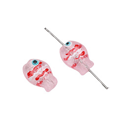 Розовый Ручная работа светящиеся бусины, бусины ручной работы, светится в темноте, рыба, туманная роза, 14x10 мм, отверстие : 1 мм