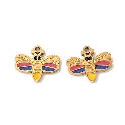Настоящее золото 18K 304 нержавеющей стальной эмали подвески, ионное покрытие (ip), прелести пчел, реальный 18 k позолоченный, 9.5x12x1.3 мм, отверстие : 1.1 мм