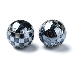 Черный Cmолы европейские шарики, круглые бусины в клетку тартан с большими отверстиями, чёрные, 16x16 мм, отверстие : 3 мм