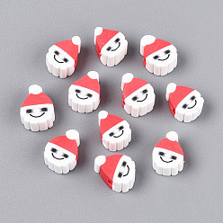 Белый Новогодняя тема бусины из полимерной глины ручной работы, отец рождество / Санта-Клаус, белые, 11~12x8.5~10x5 мм, отверстие : 1.5 мм