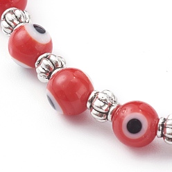 Dark Red Handmade Round Evil Eye Lampwork Beaded Stretch Bracelets, with Alloy Spacer Beads, Antique Silver, Dark Red, Inner Diameter: 2 inch(5.2cm)