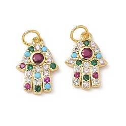 Настоящее золото 18K Латунные микро проложить кубического циркония подвески, стойки покрытие, хамса рука, без свинца и без кадмия, долговечный, с целью перехода в кольце, реальный 18 k позолоченный, 15.5x11x3 мм, отверстие : 3.5 мм